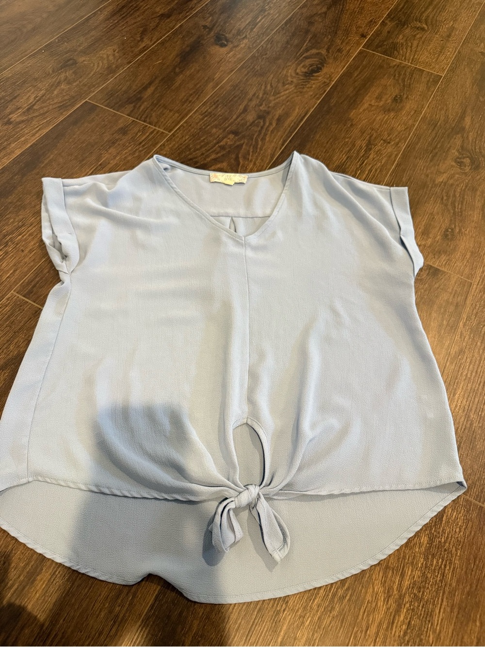 Pink Rose Light Blue V-Neck Tie-Front Blouse